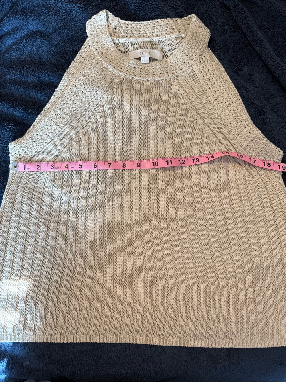 LOFT Cream Sleeveless Ribbed Knit Shell - Picture 3 of 7